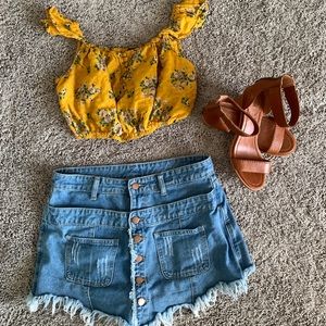 Yellow floral crop top